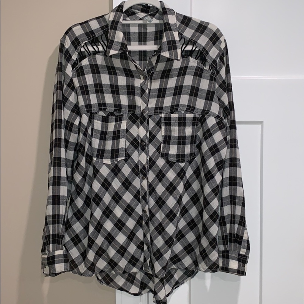 Free People black and white plaid button down
